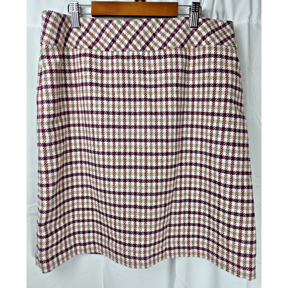 Talbots Petites 12P Burgundy Plaid Wool Blend Skirt Lined A-Line Career Preppy - Picture 2 of 8